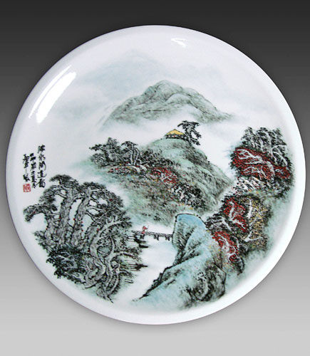周益军-挂盘釉下彩《山水》 周益军-挂盘釉下彩《山水》